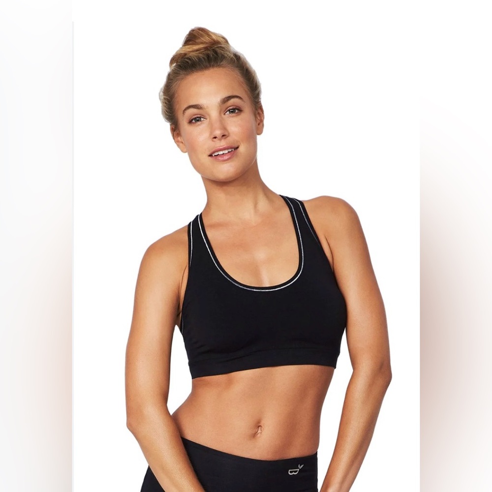 Boody bamboo - black silver stitch racerback sports bra-size Small-NWT